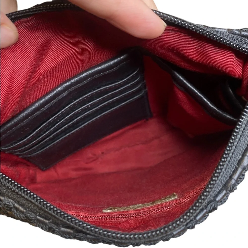 The Sak Elliot Lucca Black Vegan Woven Crossbody Top Zip Card Holder